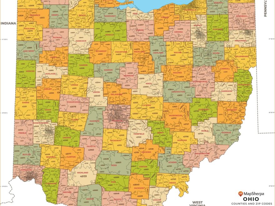 Ohio ZIP Code Map With Counties By MapSherpa The Map Shop