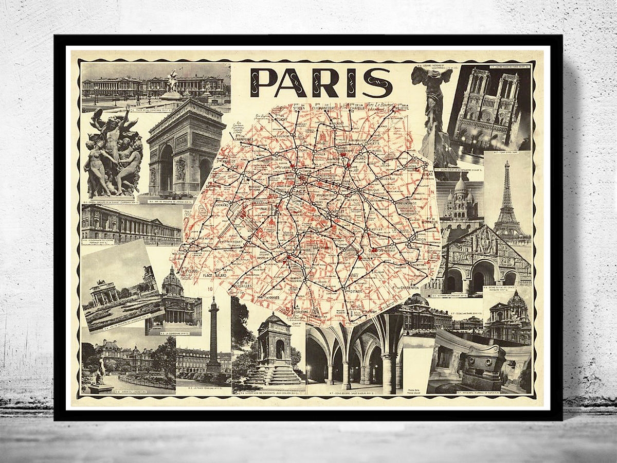 Old Map Of Paris Guide 1937 Vintage Map Wall Map Print VINTAGE MAPS AND PRINTS