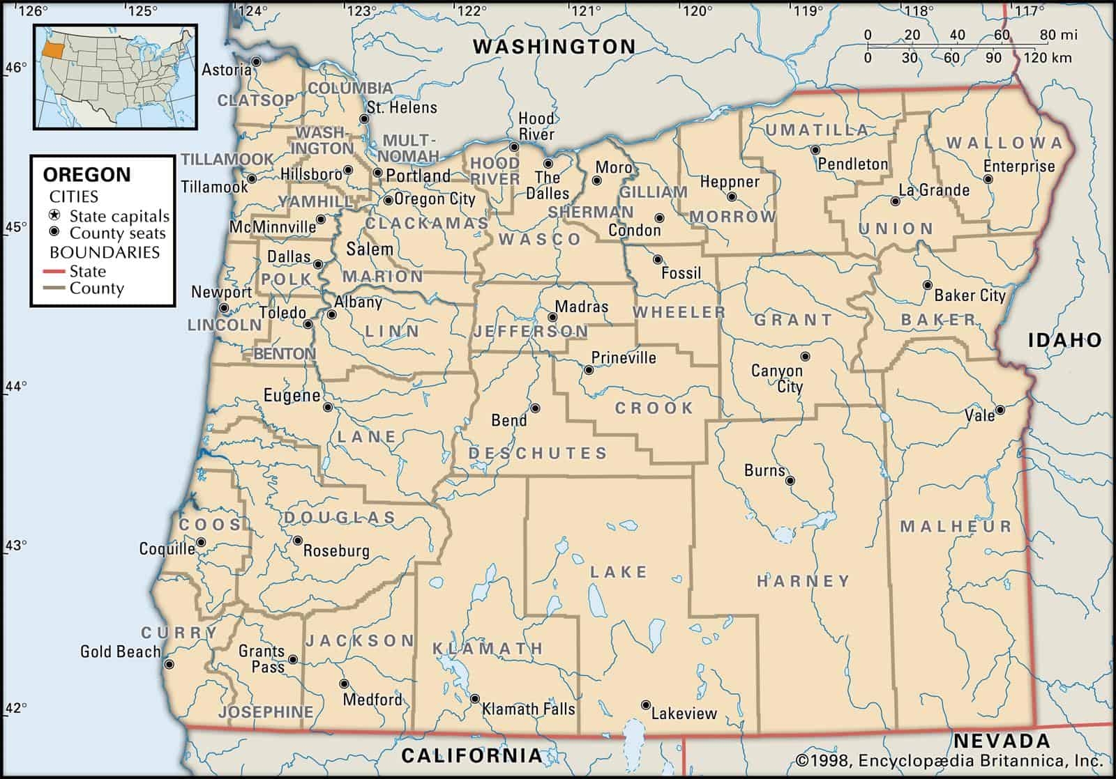 Oregon Counties Map Printable