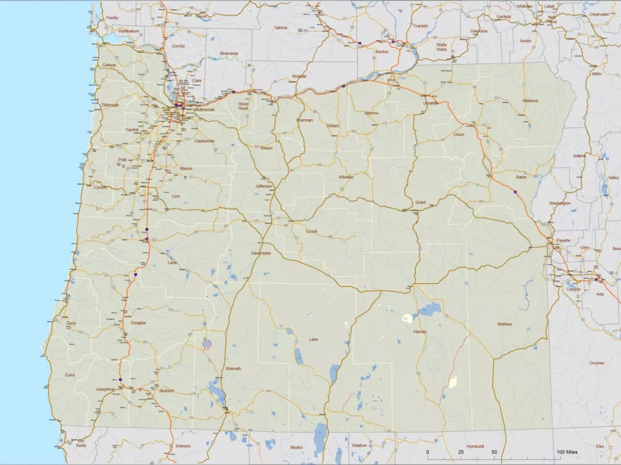 Oregon Printable Road Map Printable Vector Maps
