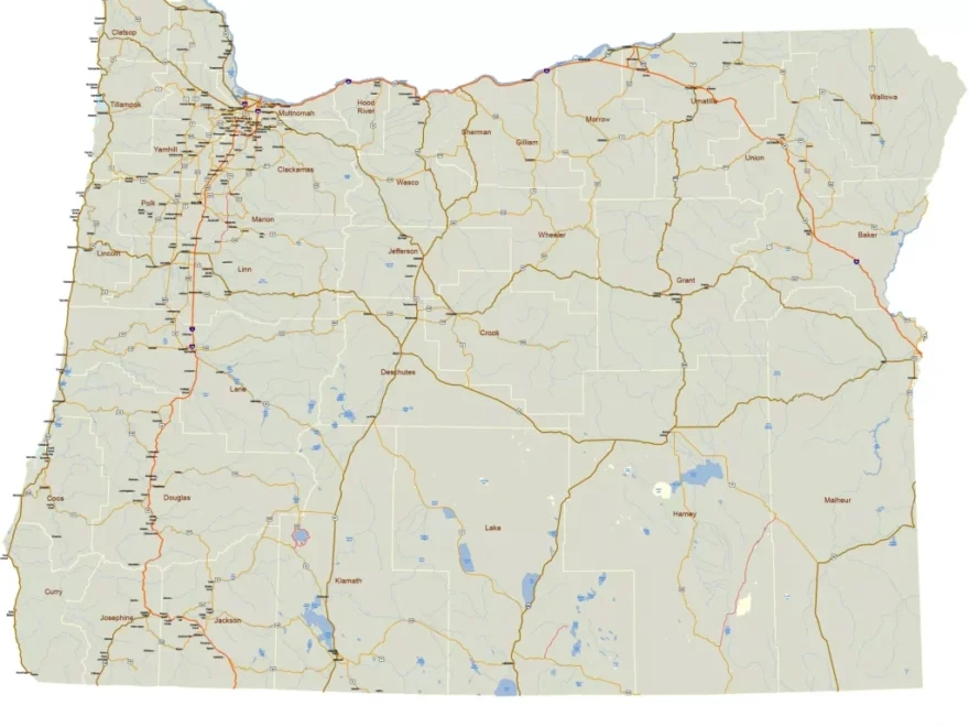 Oregon Printable Road Map Printable Vector Maps