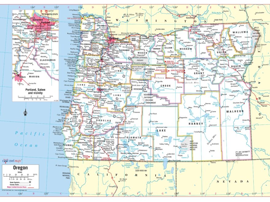 Oregon State Wall Map Large Print Poster 34 x24 Etsy Sweden