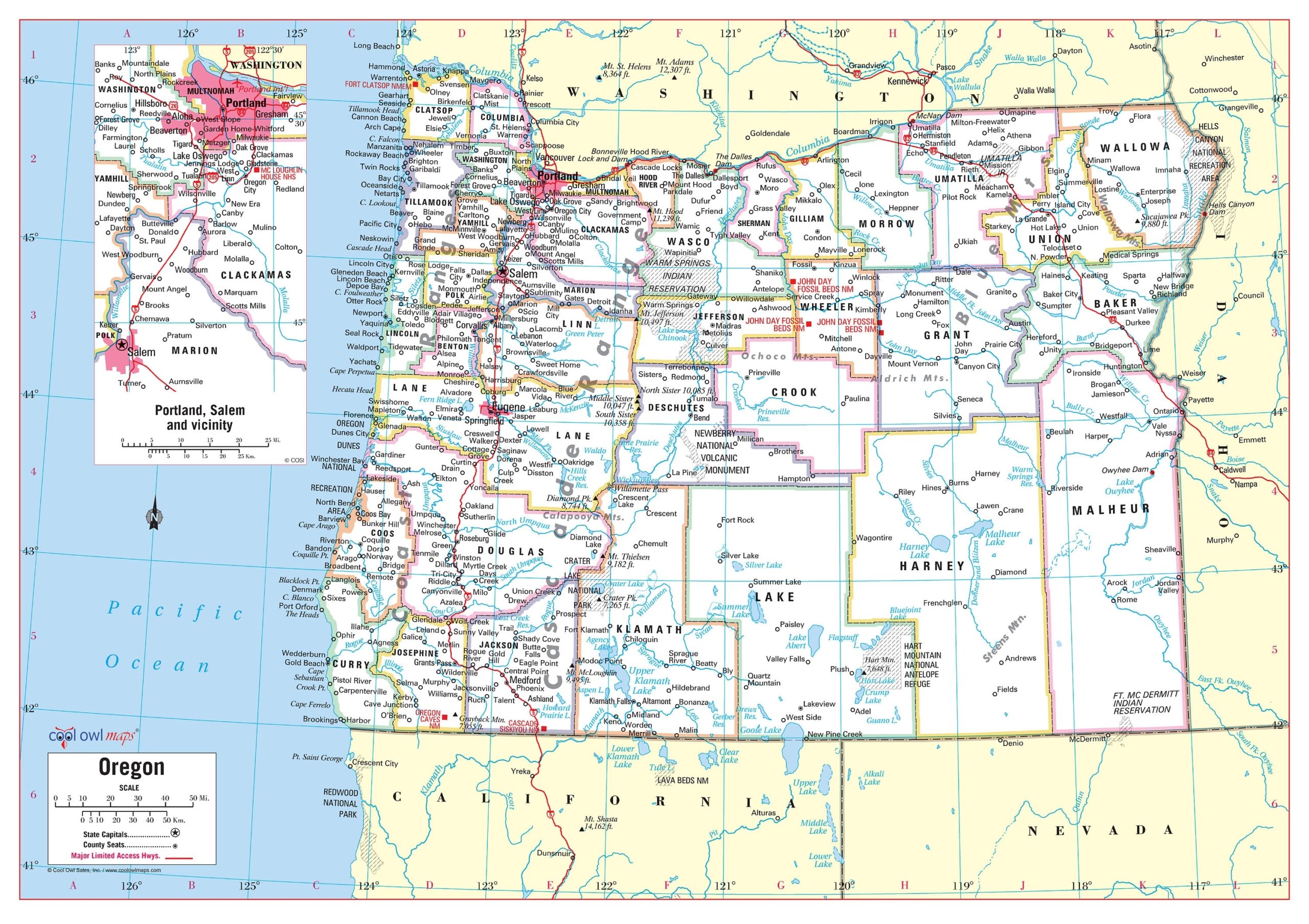 Oregon State Wall Map Large Print Poster 34 x24 Etsy Sweden
