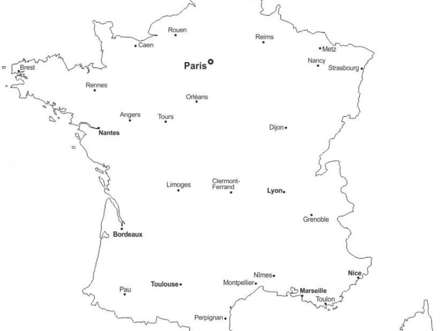 Outline Map Of France France Map Outline With Cities Western Europe Europe