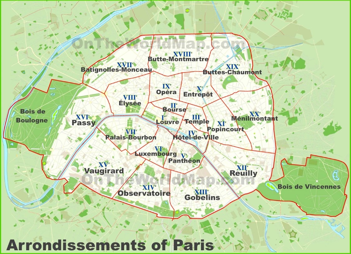 Paris Arrondissements Map Ontheworldmap Paris Arrondissements Map Ontheworldmap