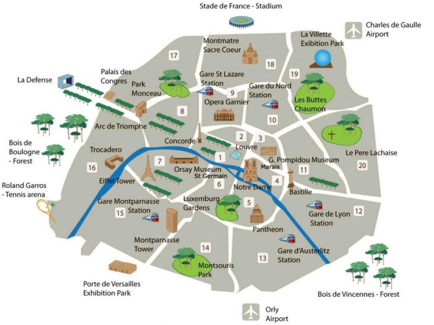 Paris Landmarks Map Paris Sites Map le de France France
