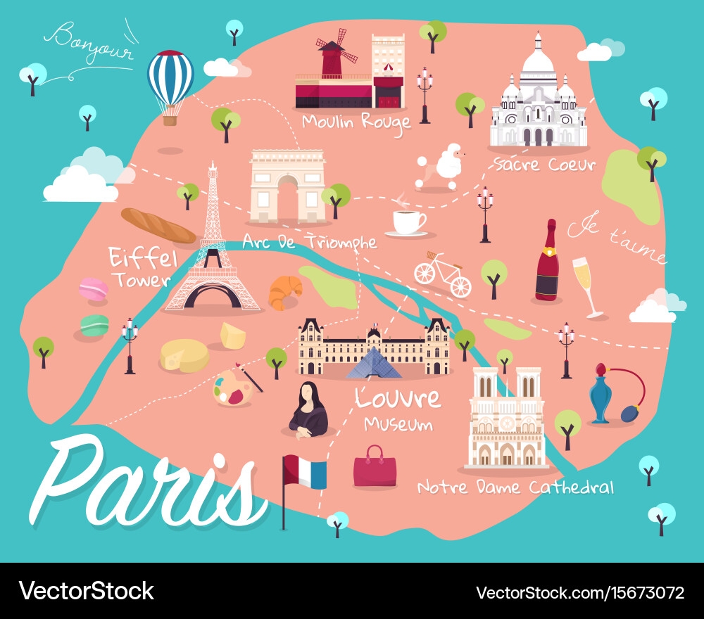 Paris Map City Attractions Royalty Free Vector Image