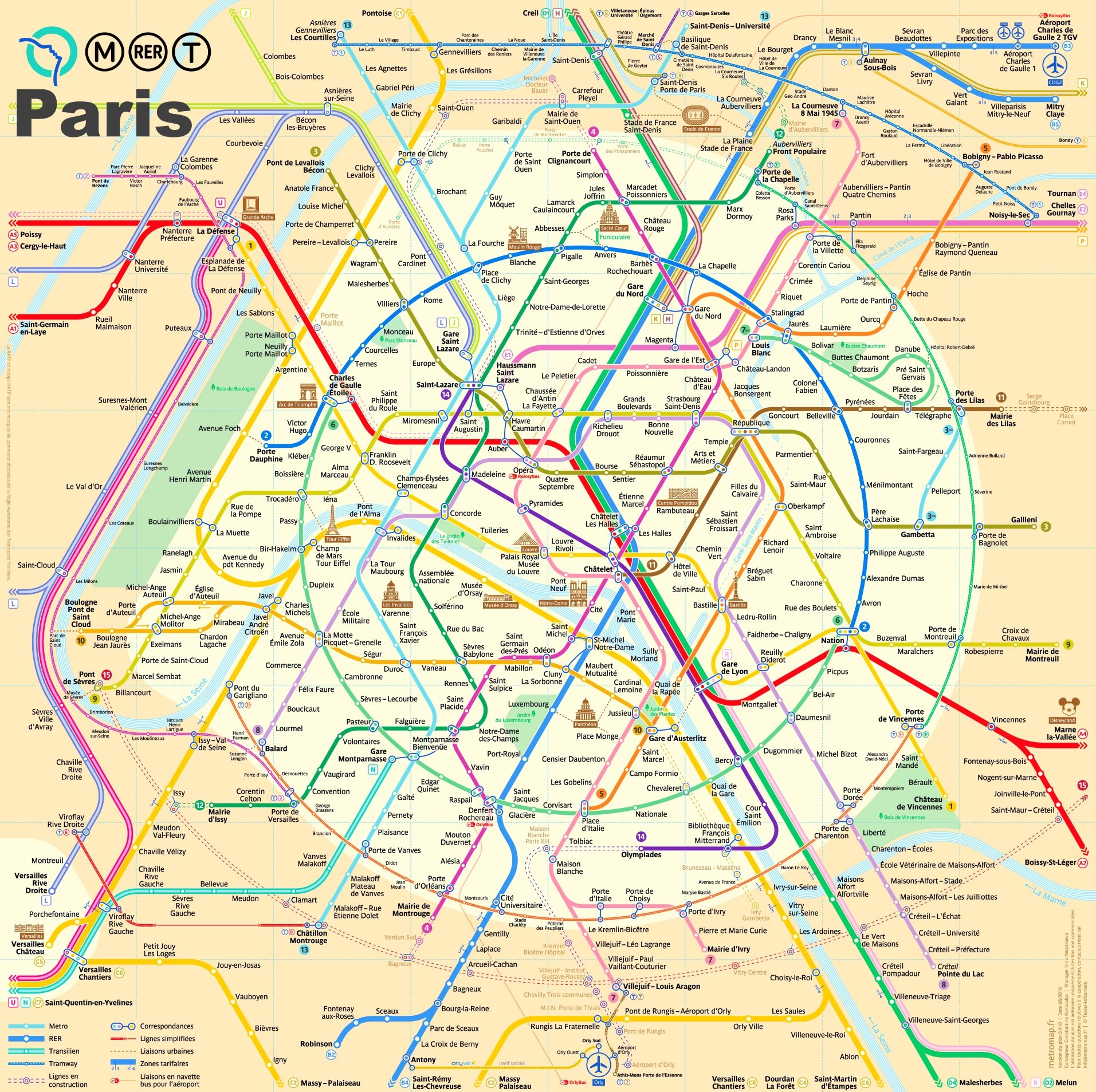 Paris Metro RER And Tram Map Ontheworldmap