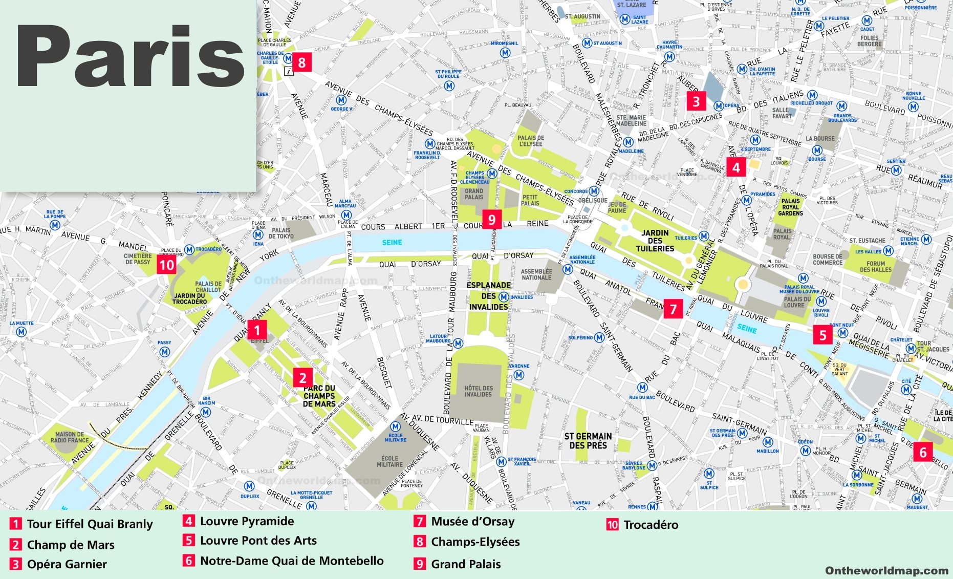 Printable Map Of Paris With Sightseeing Spots