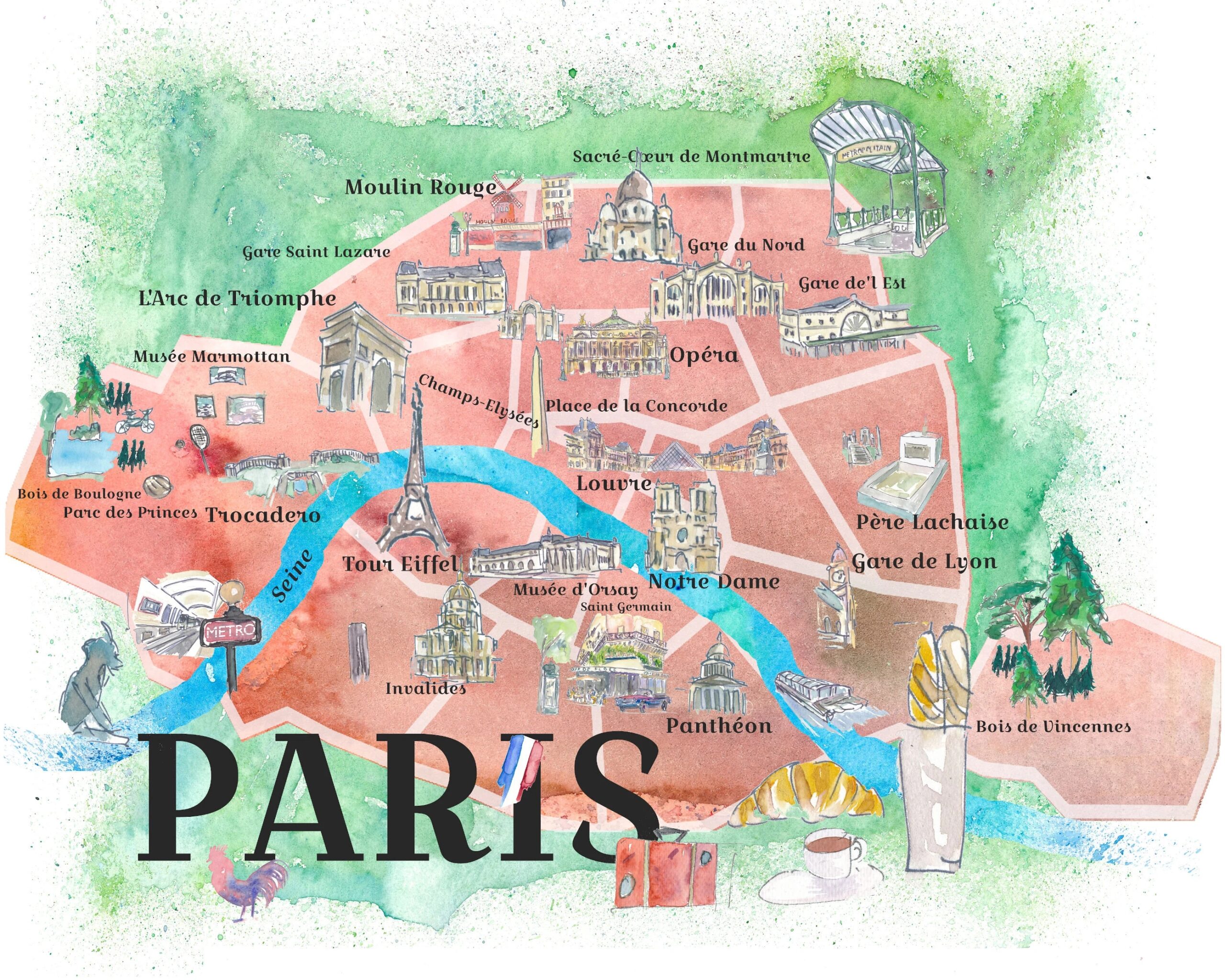 Paris Tourist Map Etsy