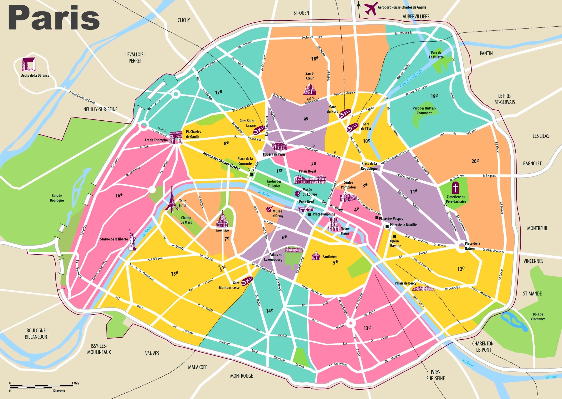 Cemtral Paris Tourist Map Printable