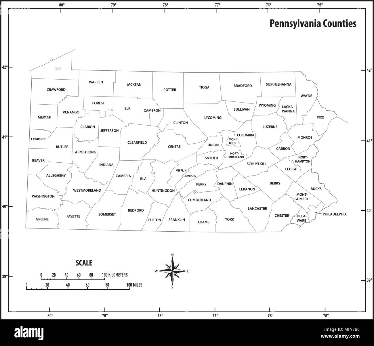 Pennsylvania State Outline Administrative And Political Vector Map In Black And White Stock Vector Image Art Alamy