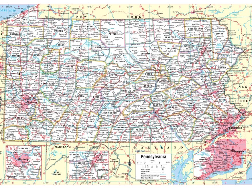 Pennsylvania State Wall Map Large Print Poster Etsy Denmark