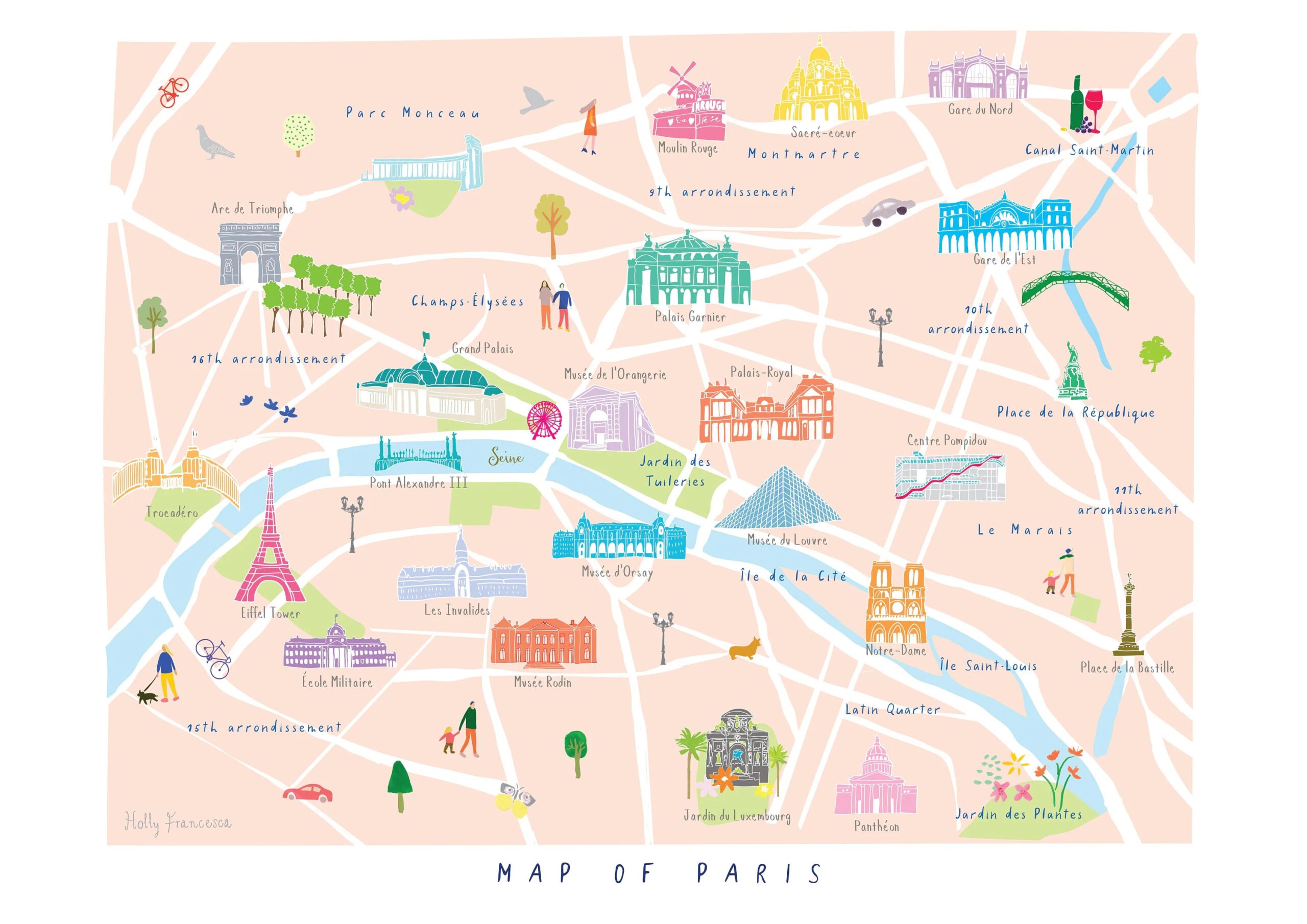 Personalised Map Of Paris Illustrated Art Print Add Your Own Treasured Memory Etsy
