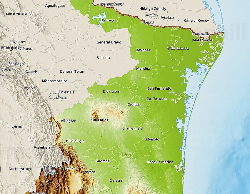 Physical 3D Map Of Tamaulipas Shaded Relief Outside