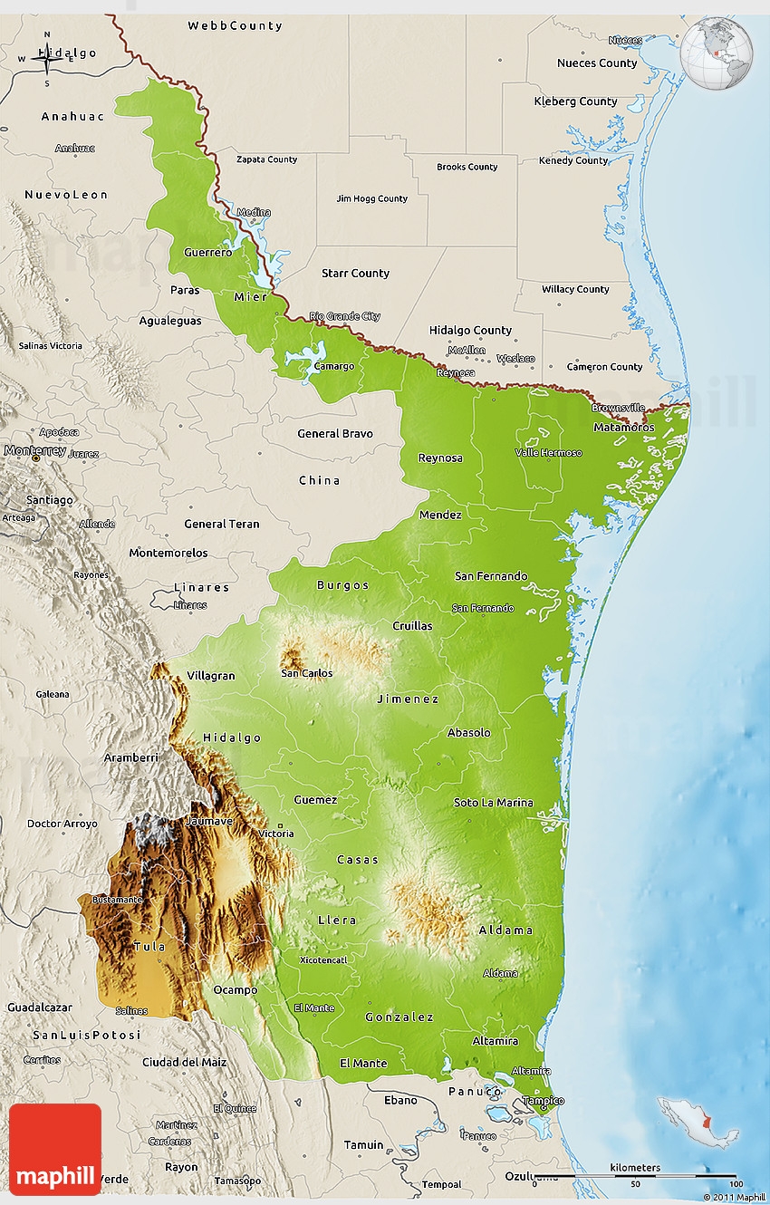 Physical 3D Map Of Tamaulipas Shaded Relief Outside