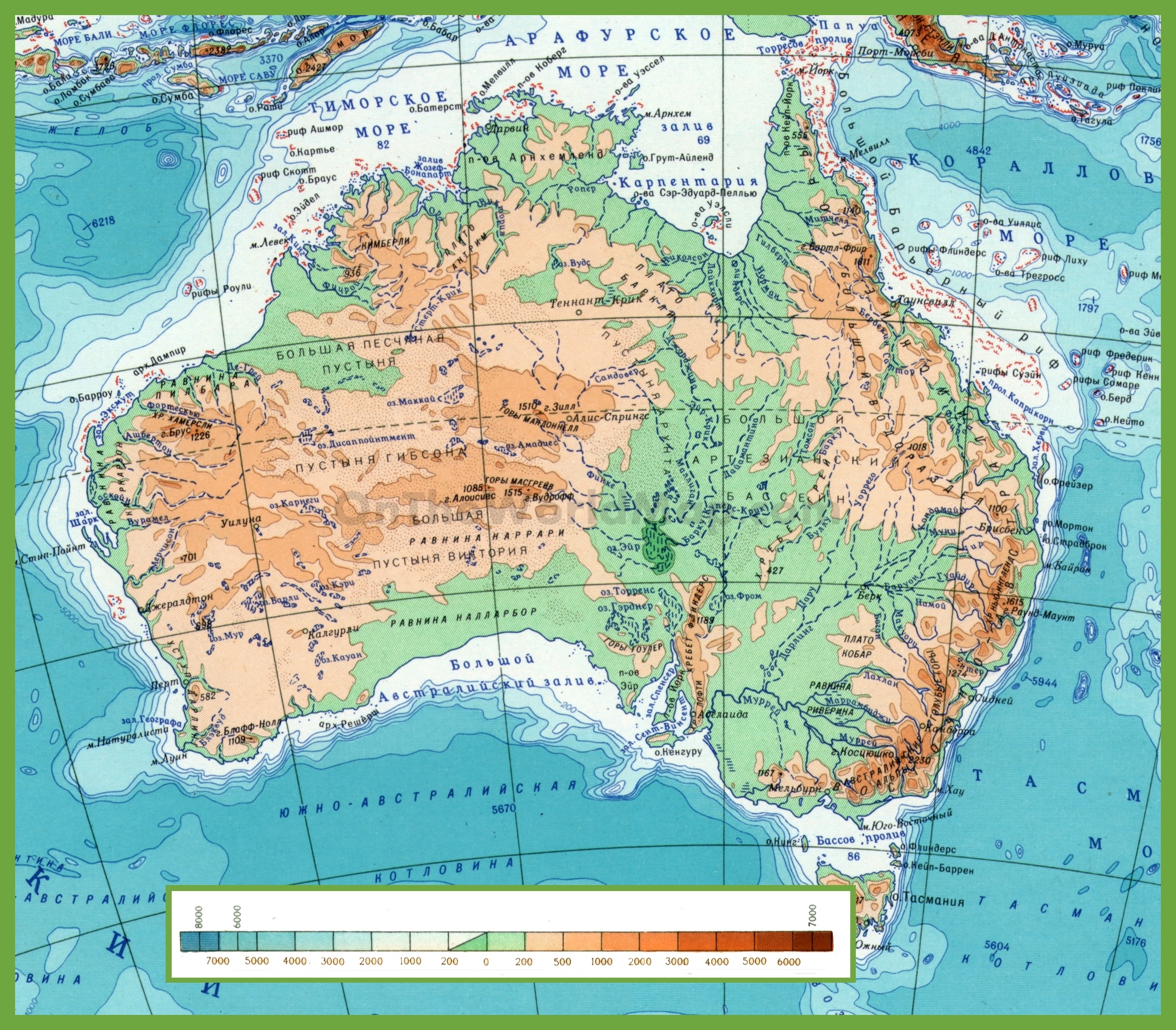 Physical Map Of Australia Ontheworldmap Physical Map Of Australia Ontheworldmap