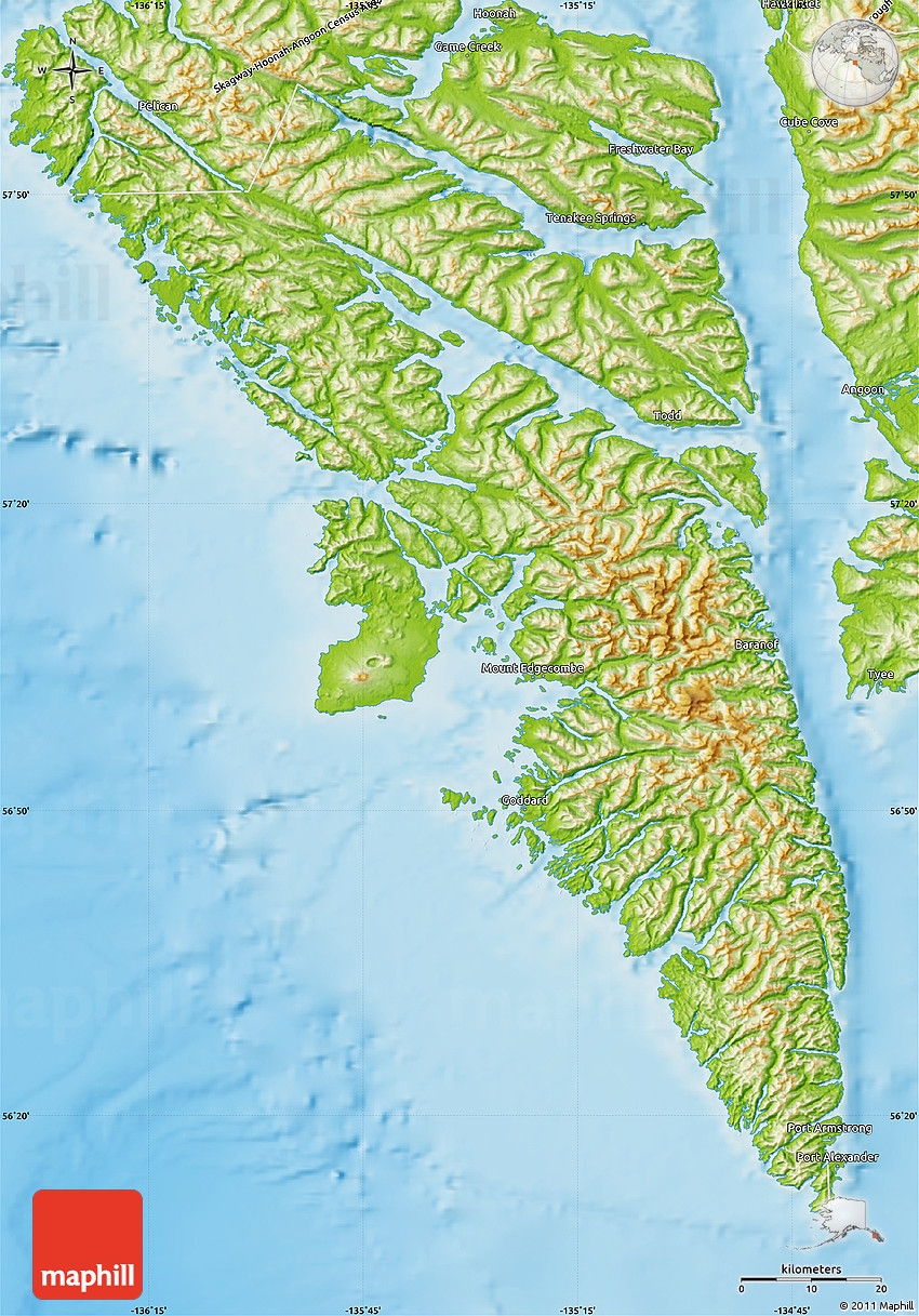 Physical Map Of Sitka Borough