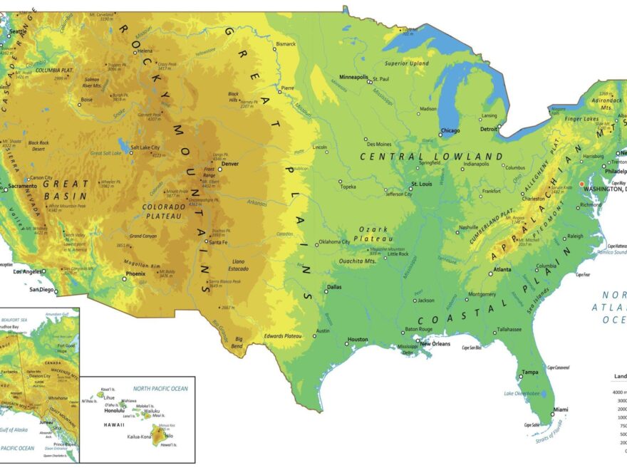 Physical Map Of The United States GIS Geography