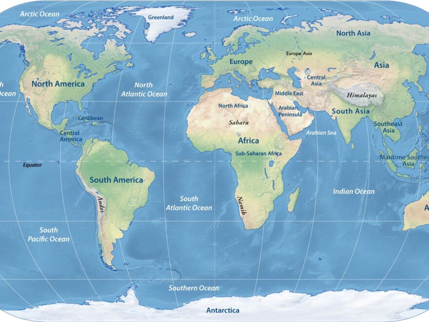 Physical Map Of The World Continents Nations Online Project