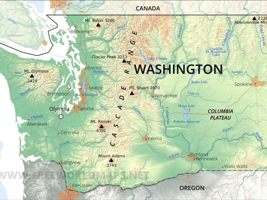 Physical Map Of Washington