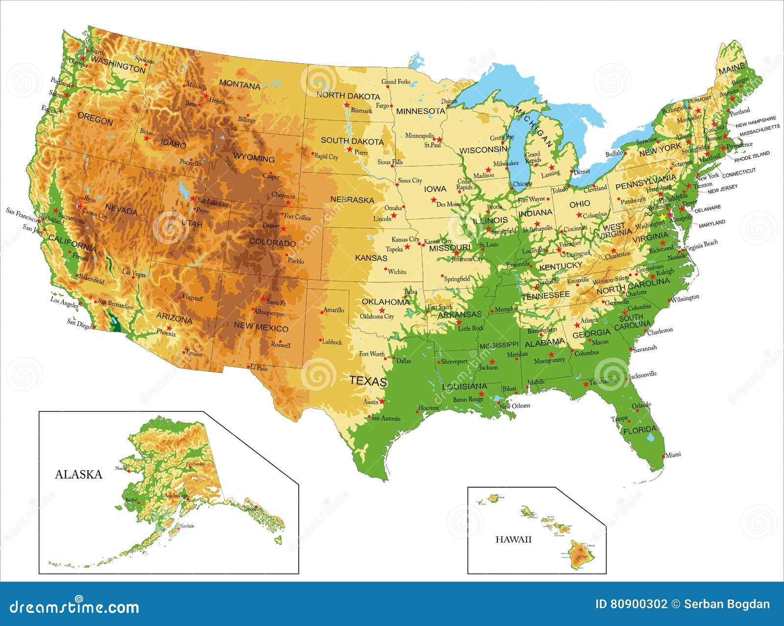 Printable Physical Map United States