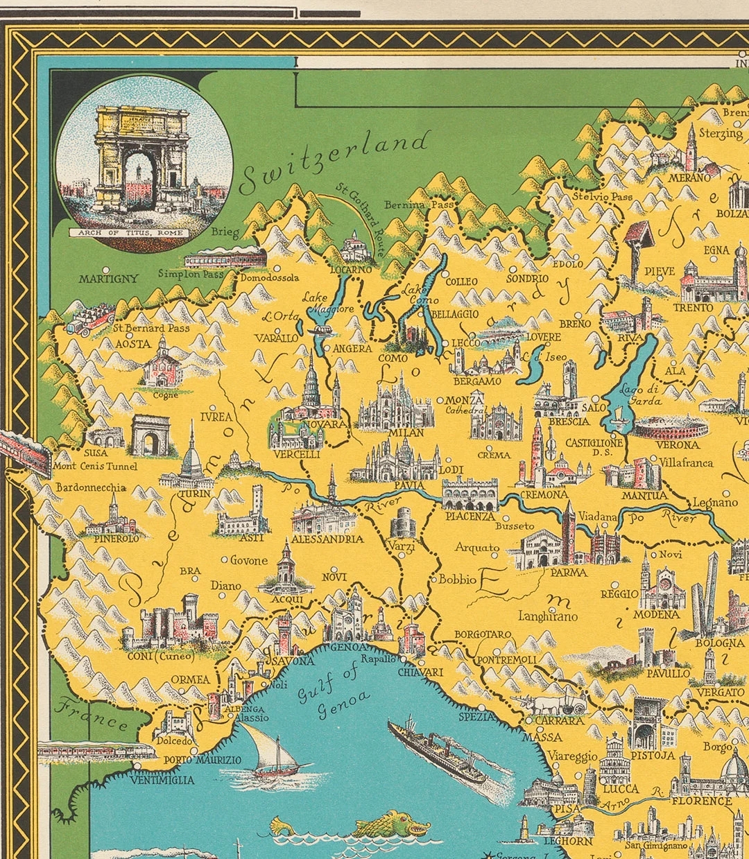 Pictorial Map Of Italy Vintage Restoration Hardware Home Deco Style Old Wall Reproduction Map Print Etsy