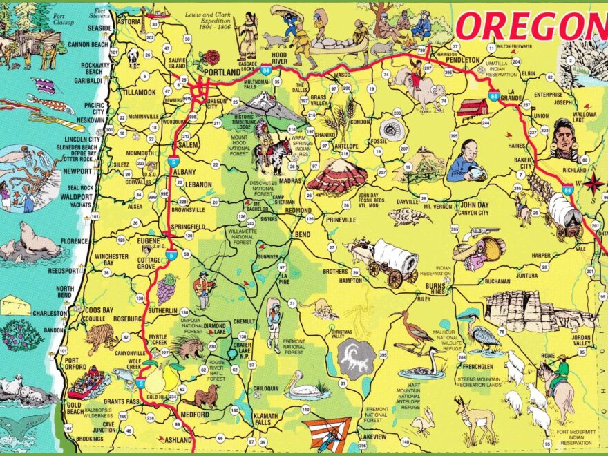 Pictorial Travel Map Of Oregon Ontheworldmap