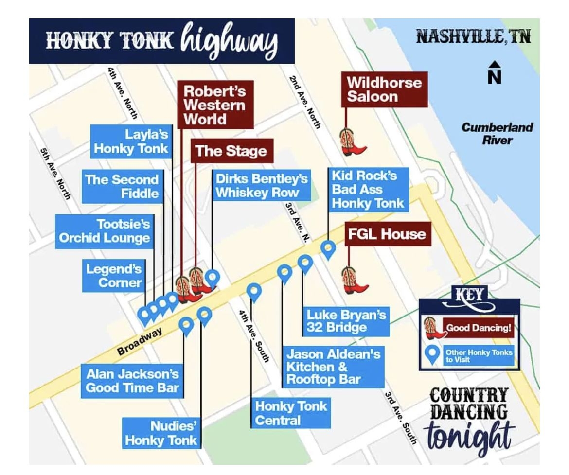 Printable Map Downtown Nashville Bars