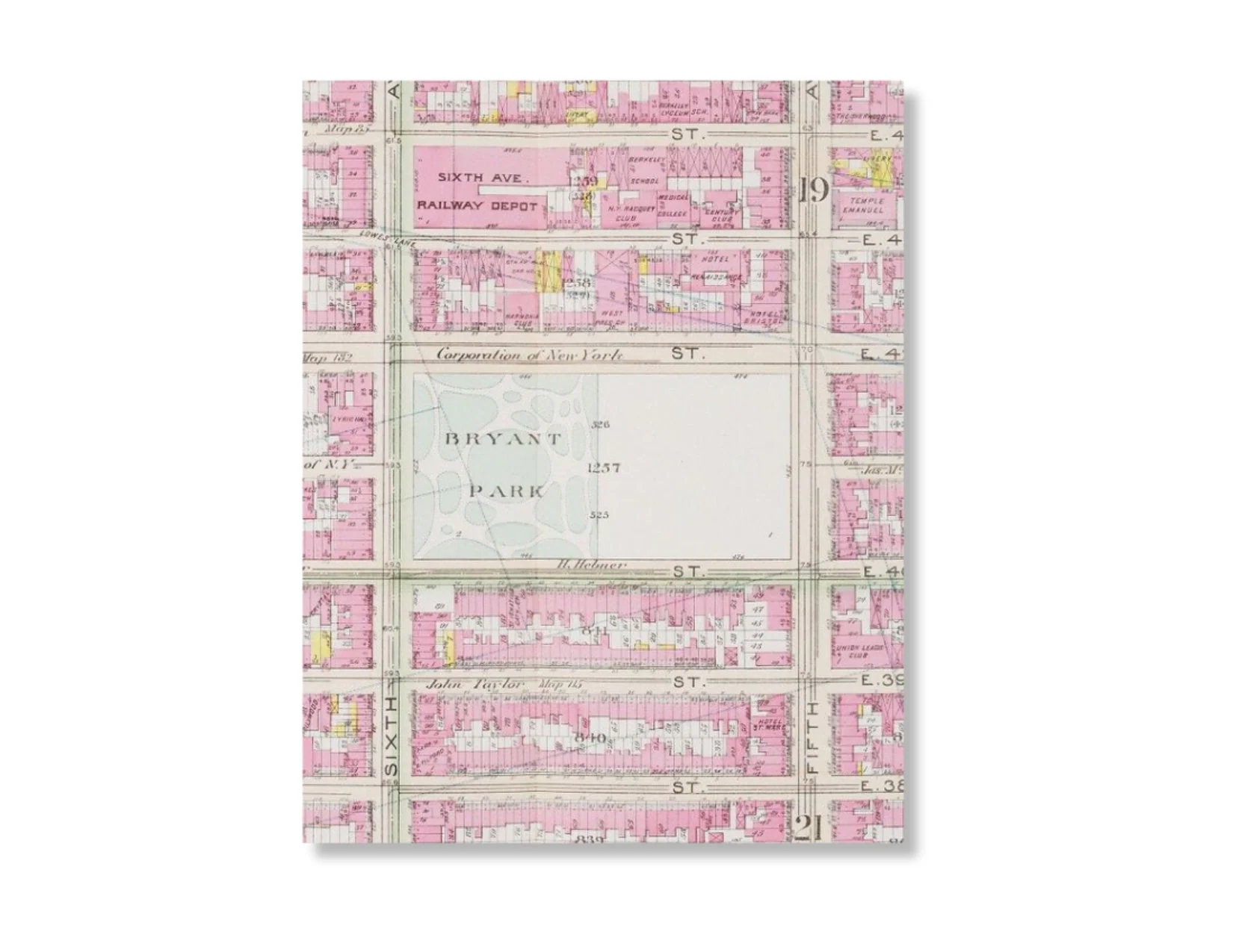 Pink Bryant Park Map Digital Print New York City Print NYC Print Digital Download Pink Print US Letter Size Etsy