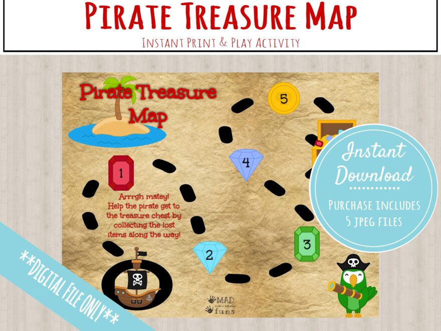 Pirate Treasure Map Activity INSTANT PRINTABLE DOWNLOAD Scavenger Hunt Game pirate Party Clues preschool Kindergarten Toddler Activities Etsy