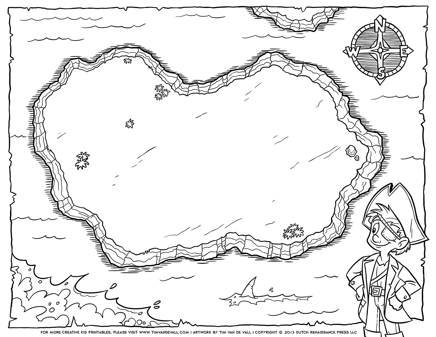 Pirate Treasure Map Blank BW Tim s Printables