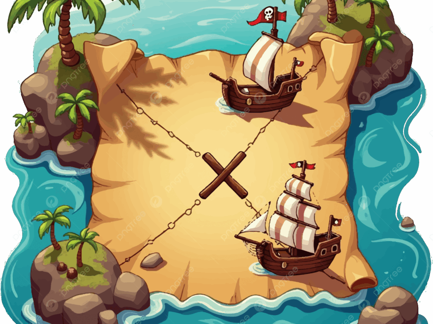 Pirate Treasure Map Illustration Cartoon Style With Ships Palm Trees And X Marks The Spot Map Clipart Pirate Clipart Treasure Clipart PNG Transparent Image And Clipart For Free Download