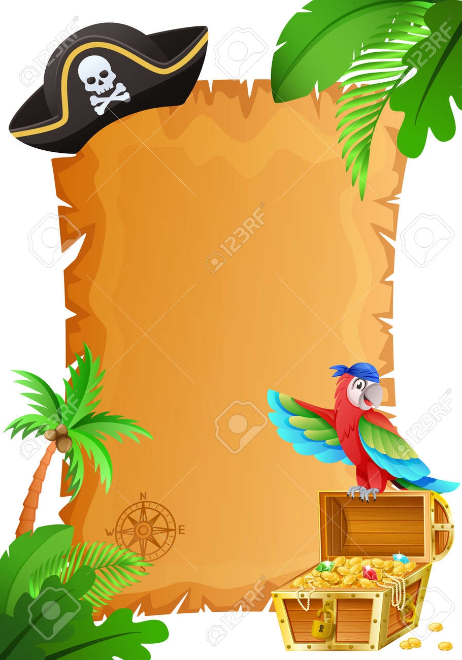 Pirate Treasure Map Template With Headdress And Palm Tree With Parrot Cartoon Vector Illustration Royalty Free SVG Cliparts Vectors And Stock Illustration Image 179061979 