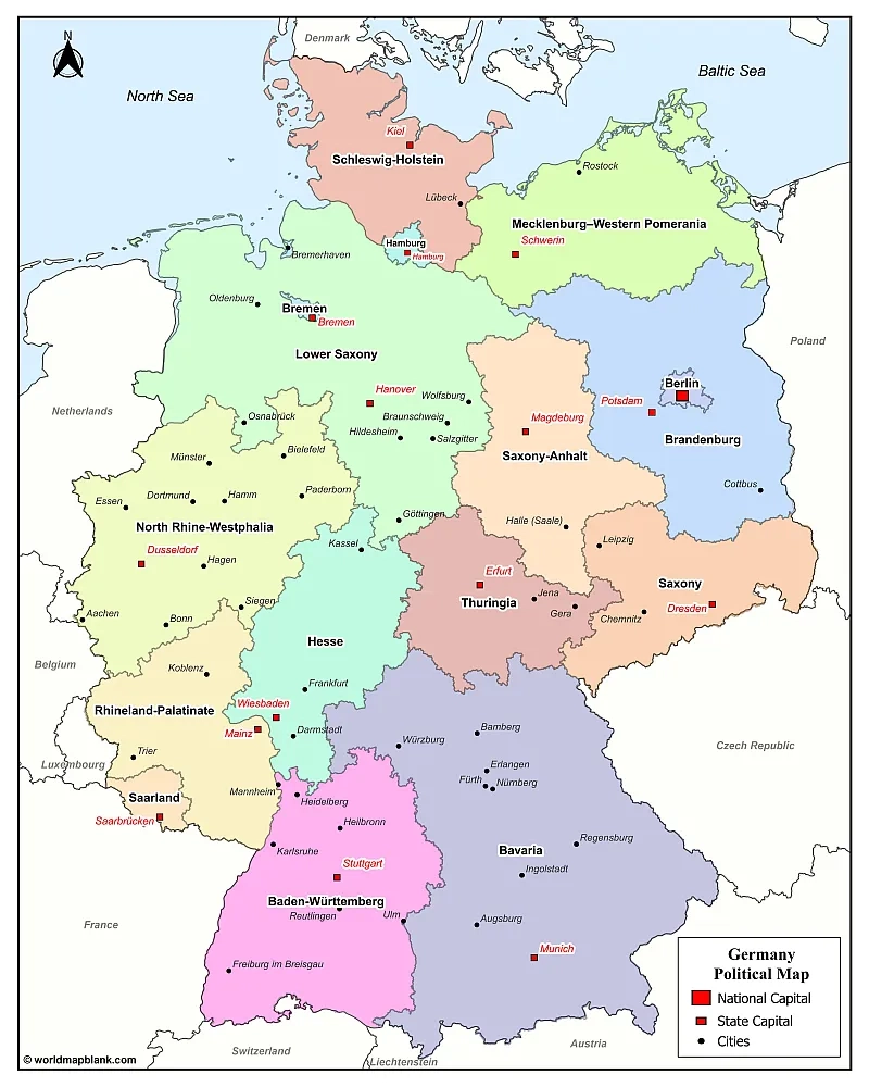 Political Germany Map Map Of Germany With Cities PDF 