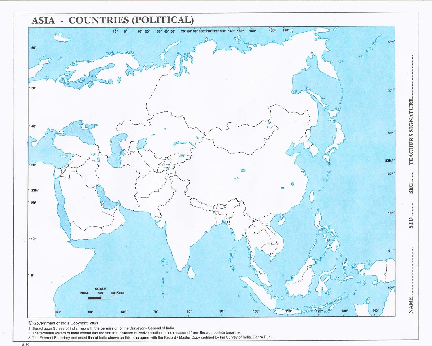 Asia Map Outline Printable