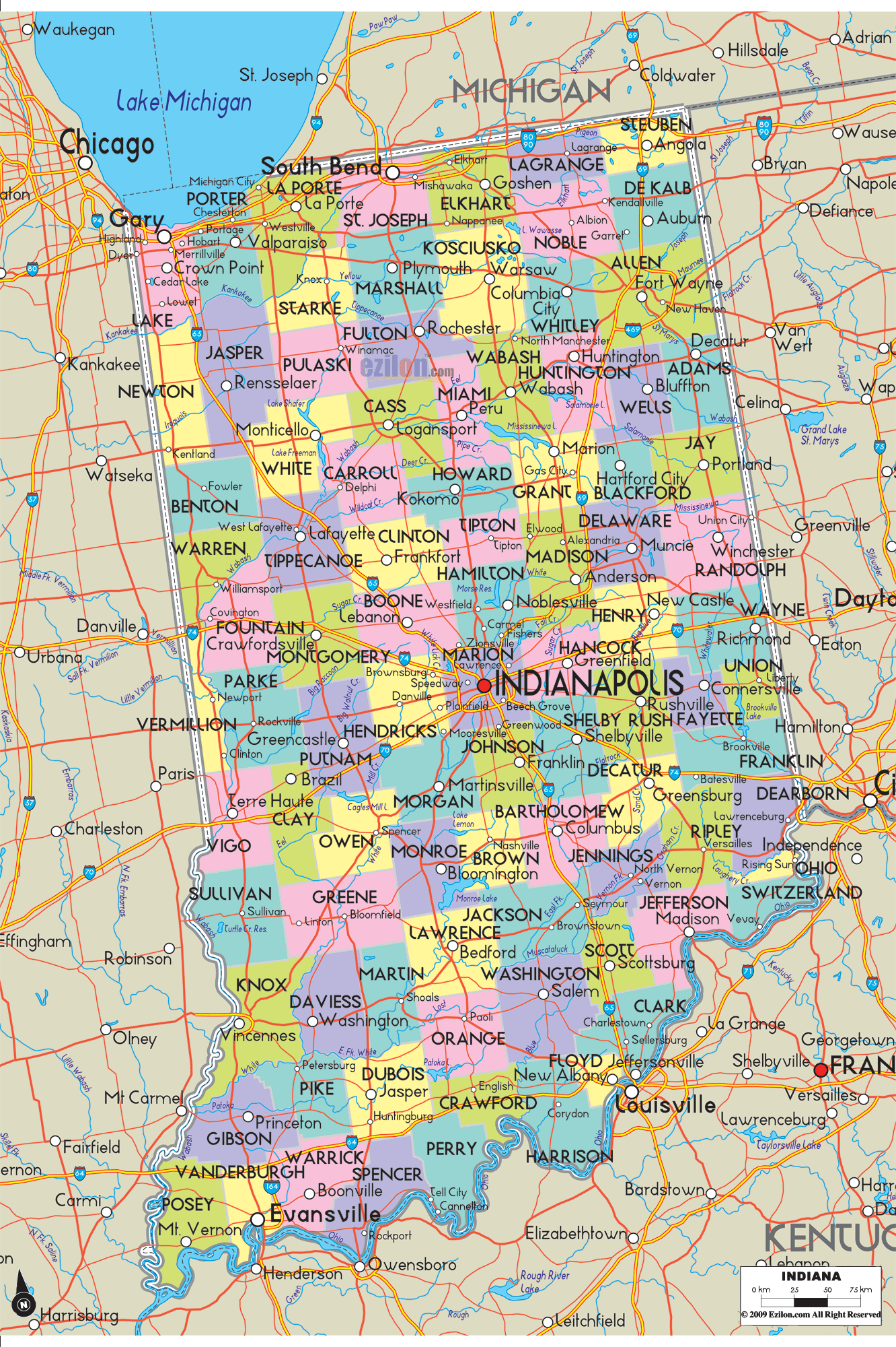Printable Central Indiana Map