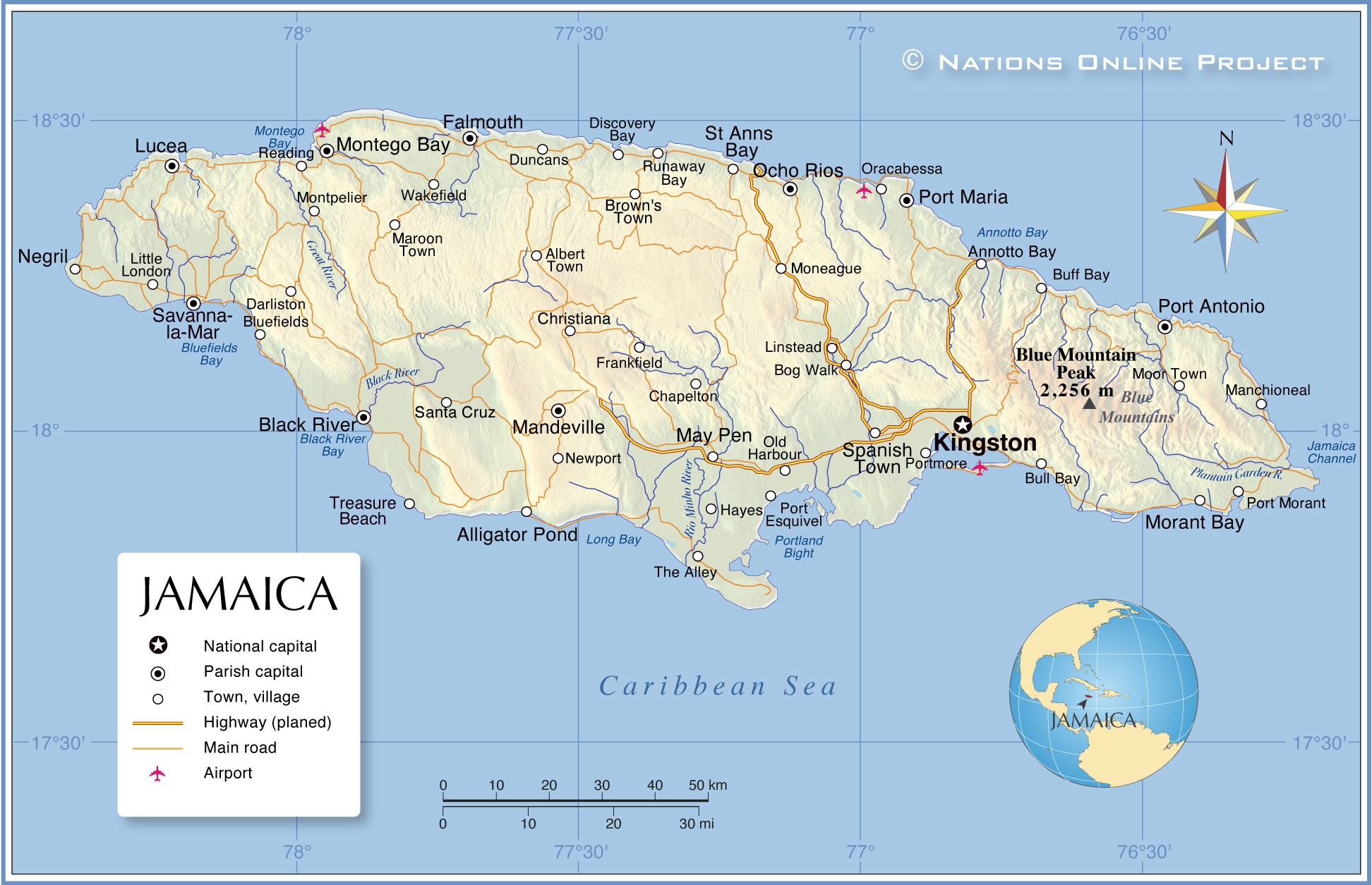 Physical Map Of Jamaica Printable
