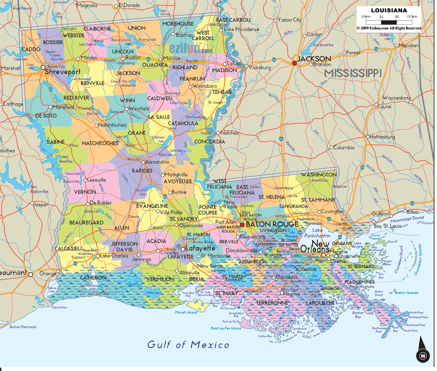 Political Map Of Louisiana State Printable Collection Thong Thai Real