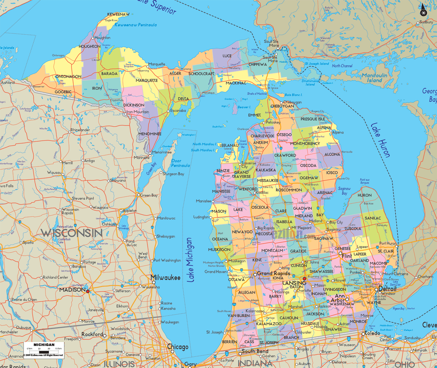 Political Map Of Michigan State Printable Collection Thong Thai Real
