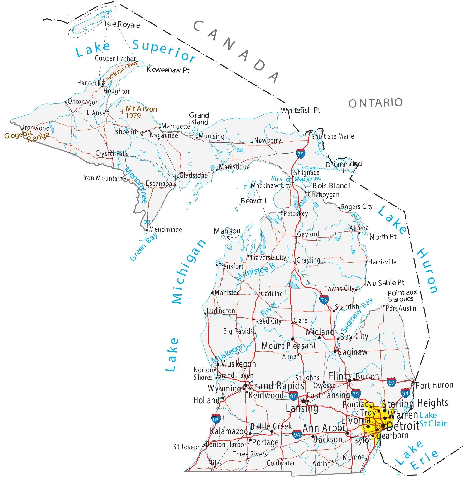 Political Map Of Michigan State Printable Collection Thong Thai Real
