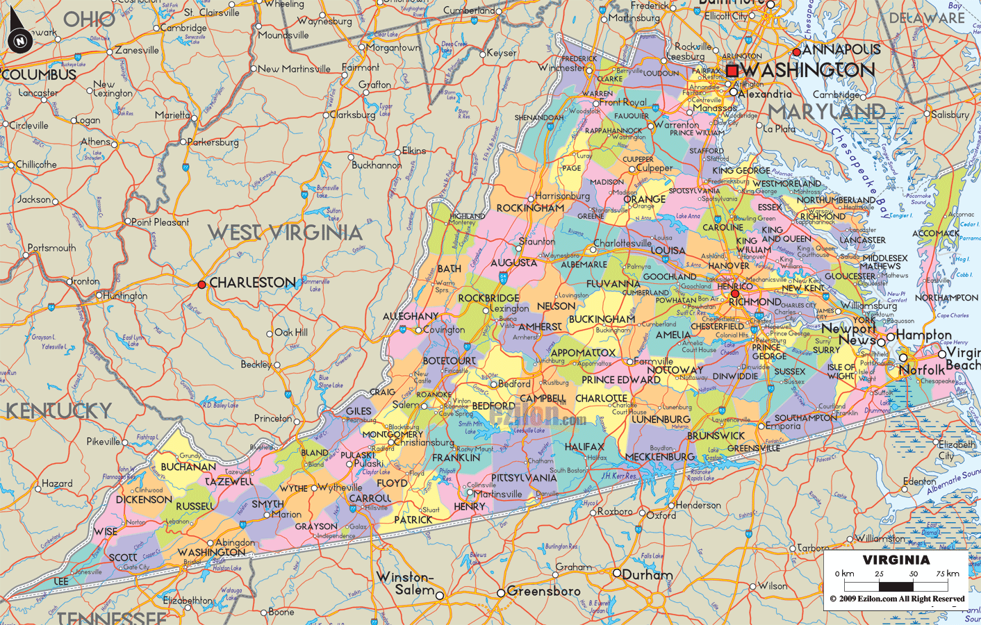 Virginia County Map Printable Virginia County Map Printable