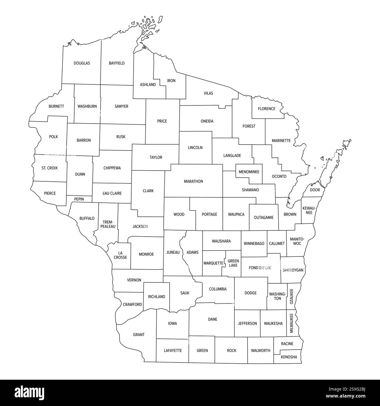 Political Map Of Wisconsin Black And White Stock Photos Images Alamy