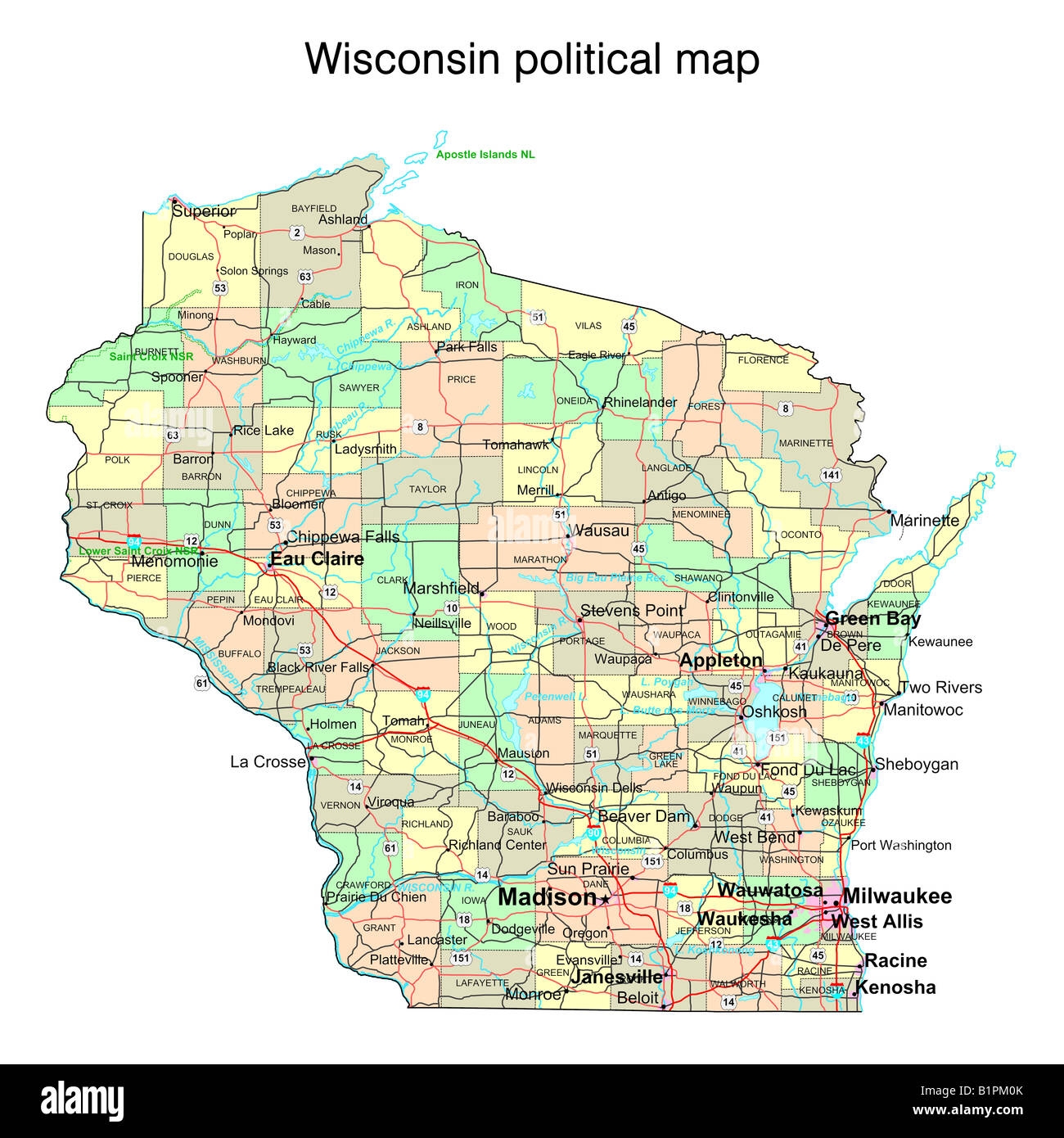 Political Map Wisconsin Hi res Stock Photography And Images Alamy