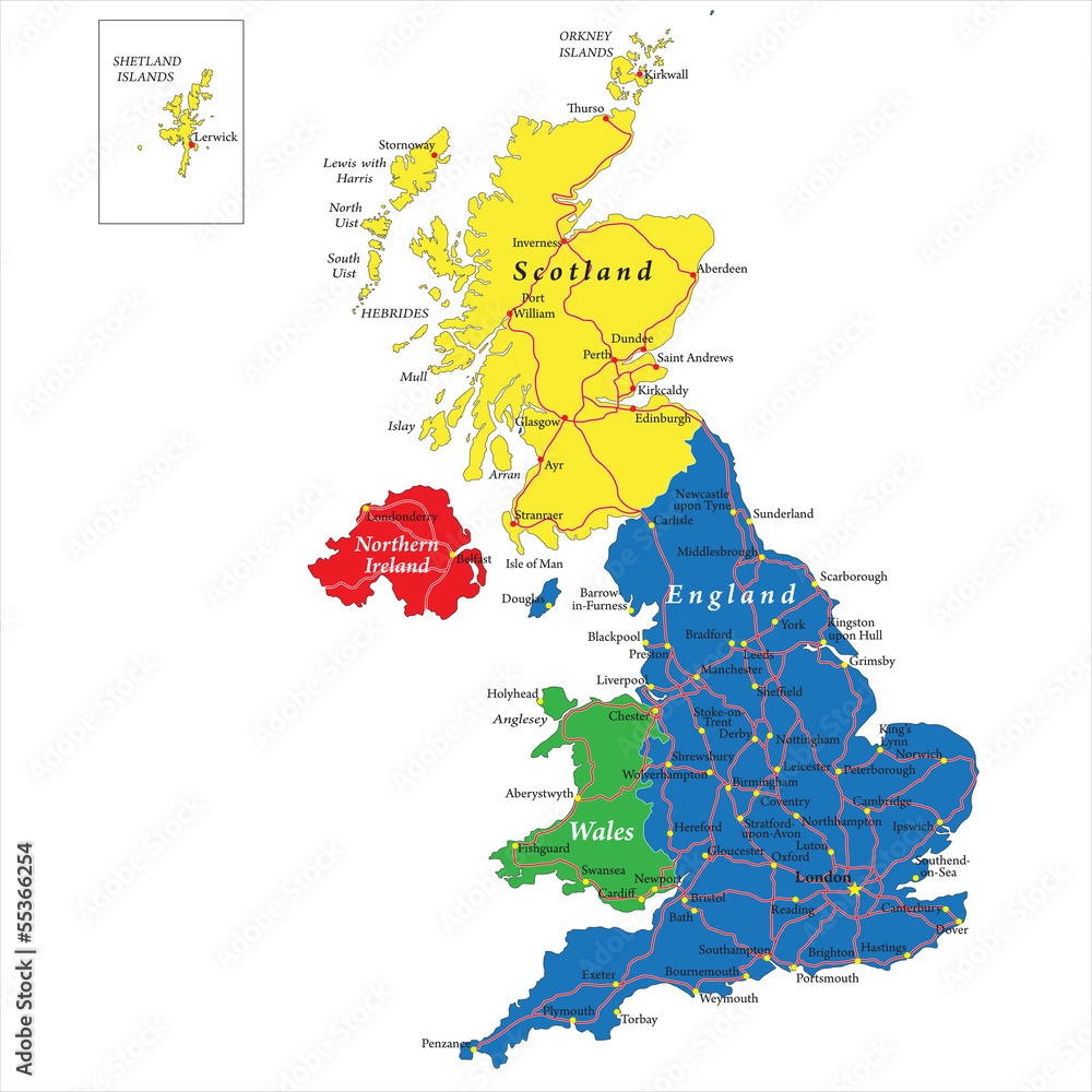 Poster England Scotland Wales And North Ireland Map Wall Art UkPosters