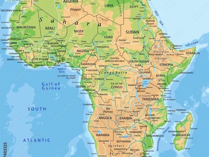 Poster High Detailed Africa Physical Map With Labeling Wall Art UkPosters
