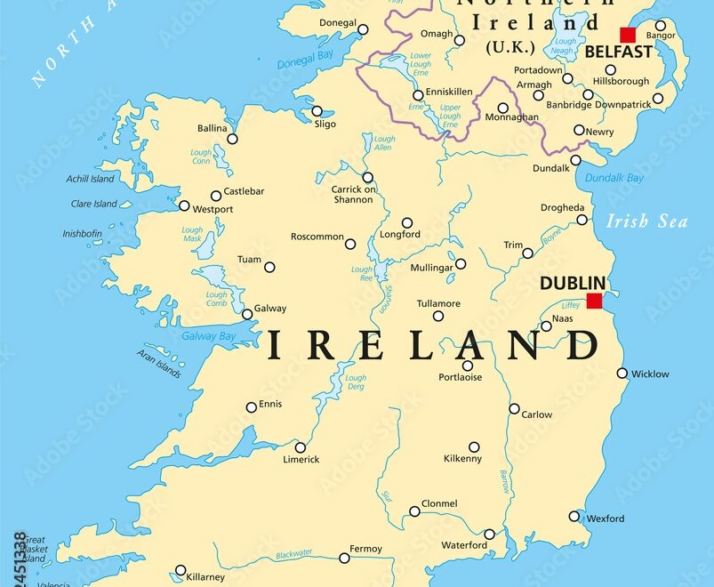 Poster Ireland And Northern Ireland Political Map With Capitals Dublin And Belfast Borders Important Cities Rivers And Lakes Wall Art UkPosters