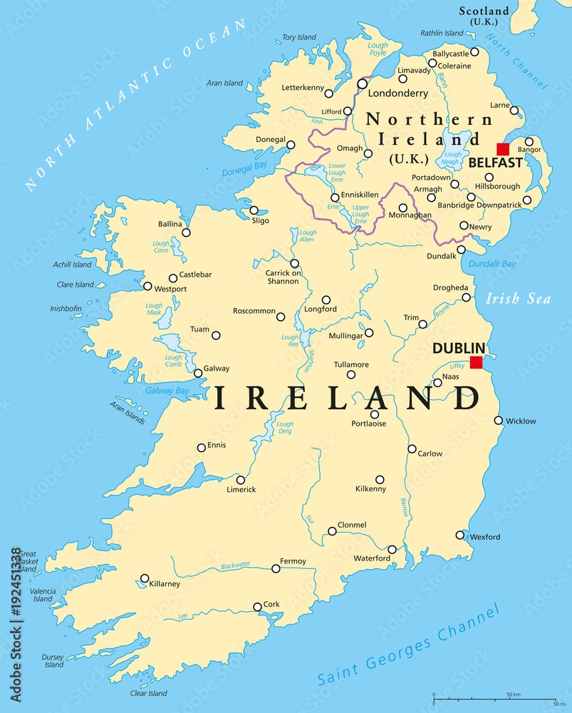 Poster Ireland And Northern Ireland Political Map With Capitals Dublin And Belfast Borders Important Cities Rivers And Lakes Wall Art UkPosters