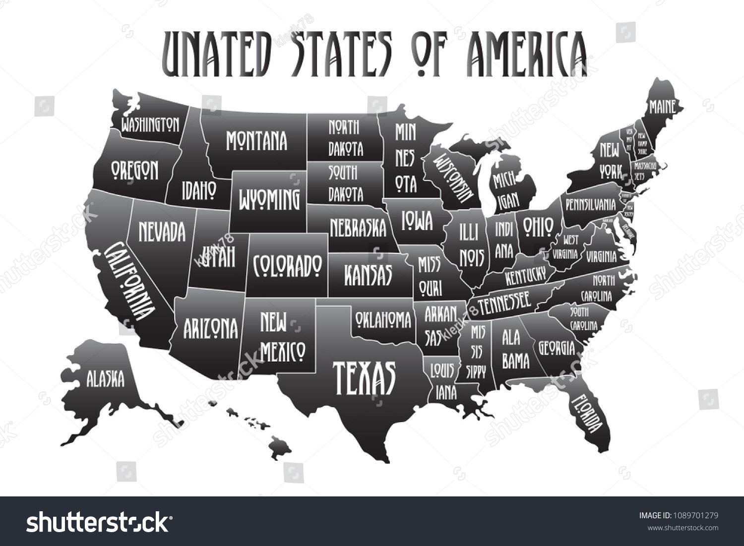 Poster Map United States America State Stock Vector Royalty Free 1089701279 Shutterstock