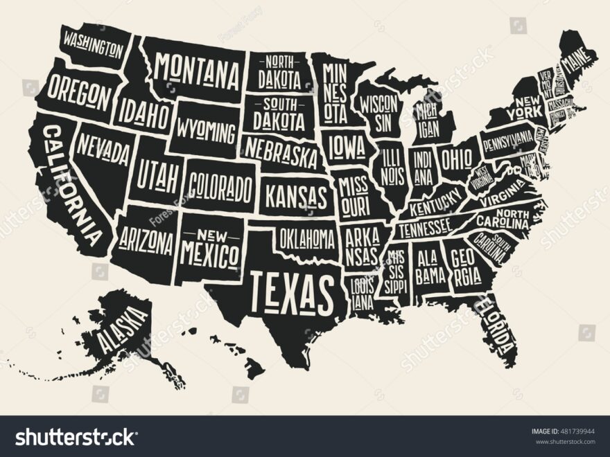 Poster Map United States America State Stock Vector Royalty Free 481739944 Shutterstock